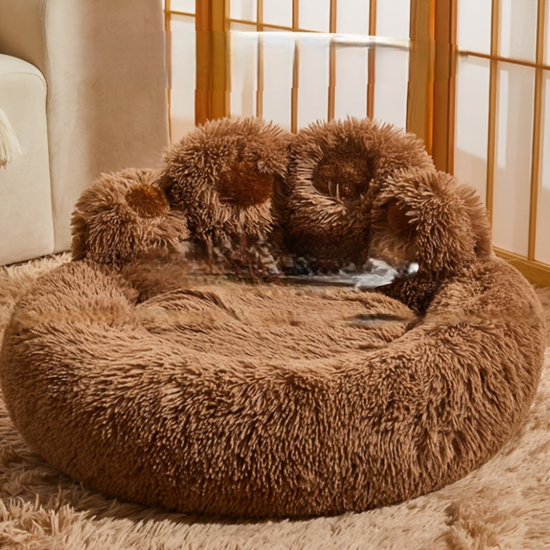 Plush Bear Paw Pet Bed - 6 Color Extra Large, Cozy All-Season Nest for Cats & Dogs, No Assembly Needed
