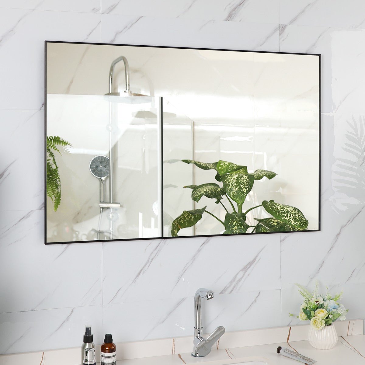 Modern Black Bathroom Mirror with Aluminum Frame Decorative Wall Mirror Suitable for Living Room, Bedroom (36x24 Inch)