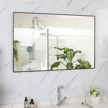 Modern Black Bathroom Mirror with Aluminum Frame Decorative Wall Mirror Suitable for Living Room, Bedroom (36x24 Inch)