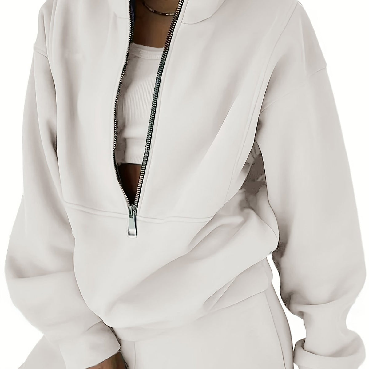 Women’s Two-Piece Zip Sweatshirt & Pants Set – Long Sleeve Casual Lounge Outfit with Elastic Waist Design