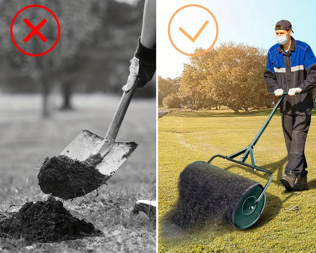 T-Drum Lawn Seed Spreader – 24-Inch Durable Iron Mesh Roller for Cutting, Seeding & Gardening in Agriculture, Forestry, and Landscaping