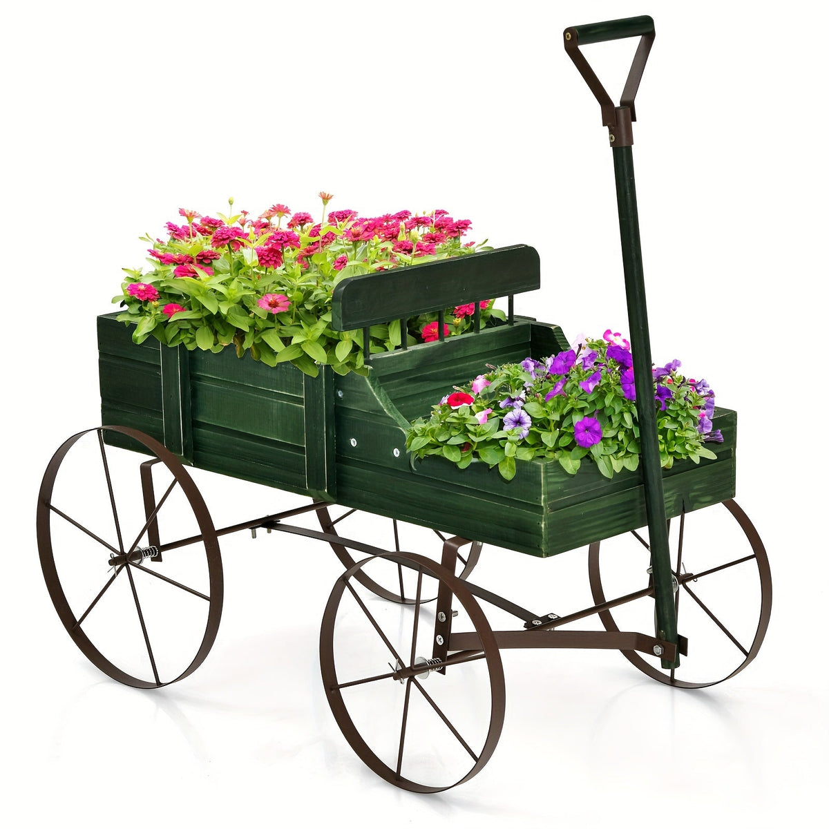 Wooden Garden Wagon Trolley Planter Bed with Wheels – Stylish Raised Bed Design for Growing Herbs, Flowers, and Veggies Anywhere with Ease and Charm