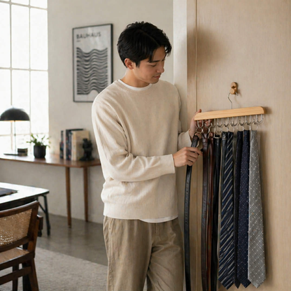 Wooden Tie and Belt Hanger - Closet Bar with 14 or 20 Hooks for Ties, Belts and Scarves
