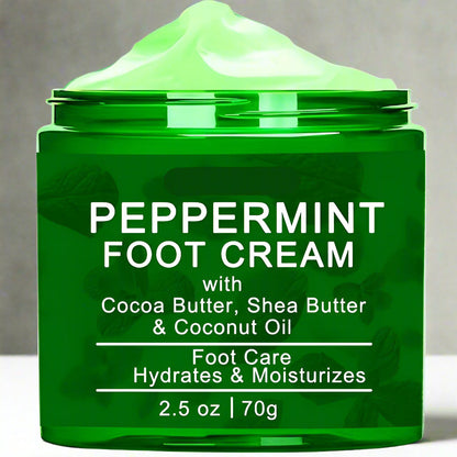 Peppermint Foot Hydration Cream - 2.5oz Cream with Shea Butter & Coconut Oil, Cracked Heel Repair for All Skin Types