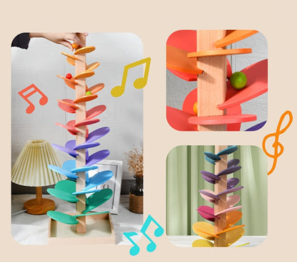 Wooden Rainbow Petal Musical Tree – Creative Ball Run Toy Enhancing Kids’ Sensory Skills, Relaxation, and Color Learning Through Sound