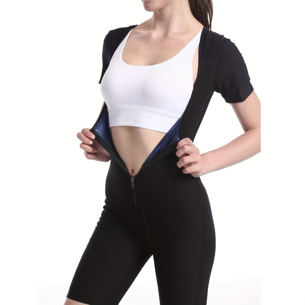 Women’s Thermal Sauna Sweat Suit – 3-in-1 Zipper Body Shaper for Waist Slimming, Tummy Control & Sweat Enhancement for Home Workouts