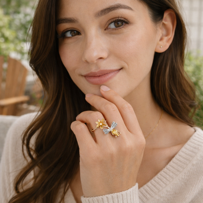 Anti-Stress Sunflower Spinner Ring – Stainless Steel Anxiety Fidget Jewelry for Women with Rotating Sun Star Design Christmas Gift.