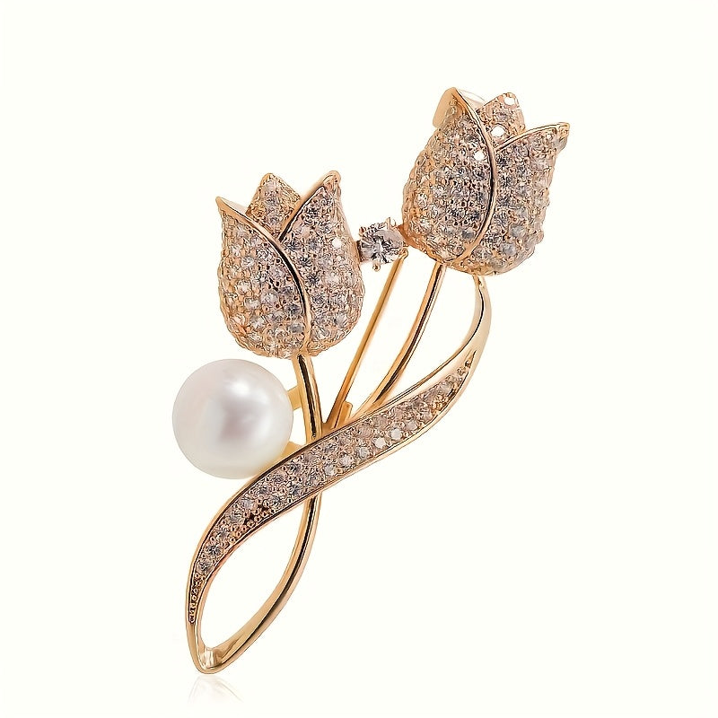 Elegant Shiny Diamond Hyacinth Brooch - Sparkling Alloy Lapel Pin with Pearls & Rhinestones, Perfect for Women'S Fashion, Party Decor, and Gift Packaging, Party Accessory | Elegant Lapel Pin | Rhinestone Embellishment, Jewelry Box