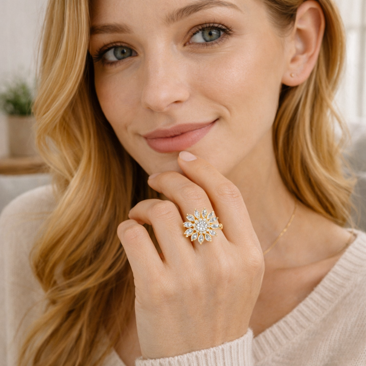 Anti-Stress Sunflower Spinner Ring – Stainless Steel Anxiety Fidget Jewelry for Women with Rotating Sun Star Design Christmas Gift.