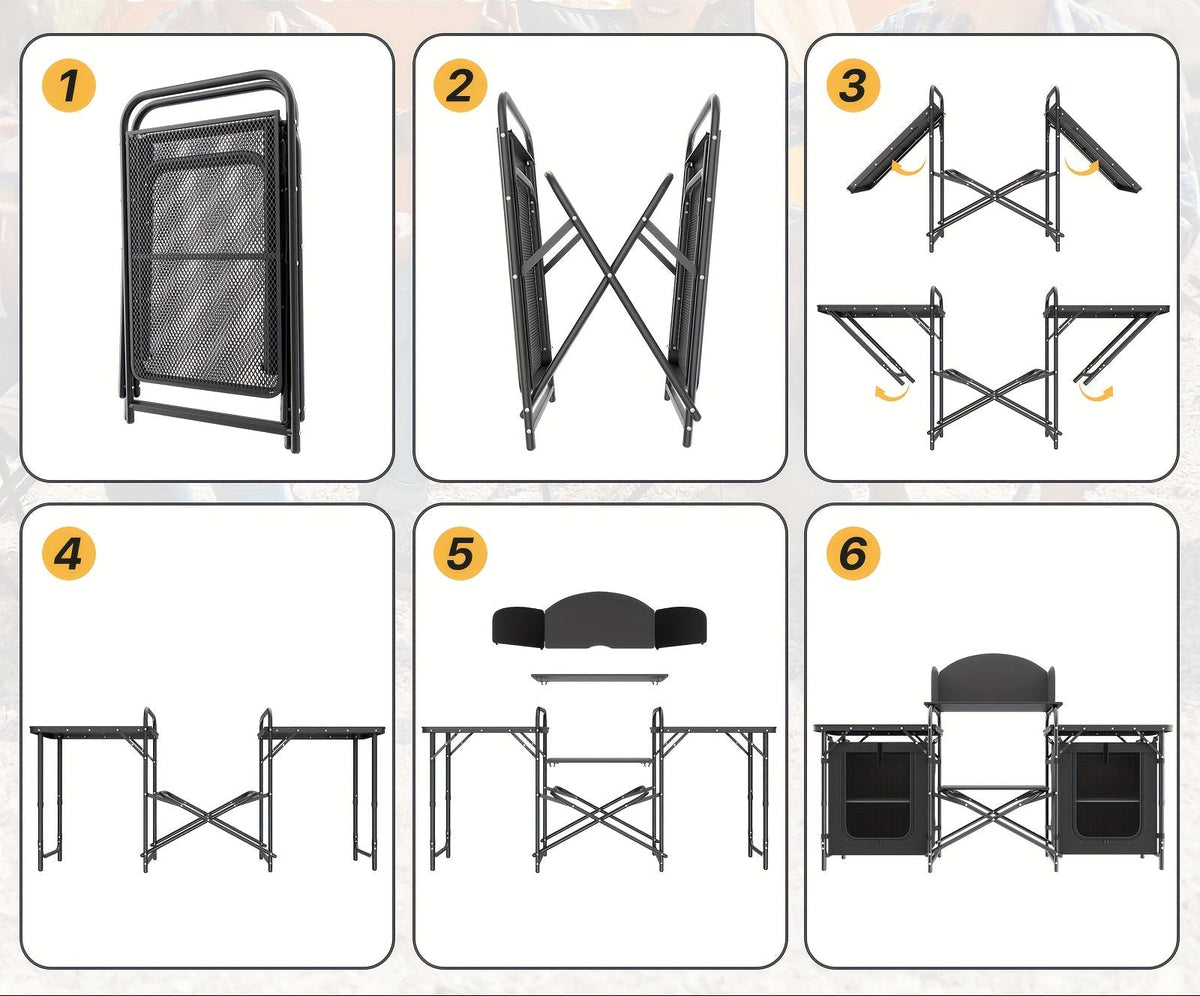 Portable Camping Cook Table - Folding, Compact, Windproof, with Storage & Organizer, Ideal for Outdoor Adventures