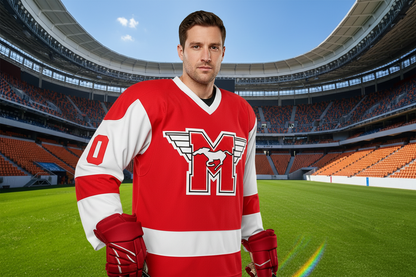 Men’s Ice Hockey Jersey #10 – Red Embroidered Polyester Knit Hockey Shirt with Loose Fit for Sportswear and Casual Style