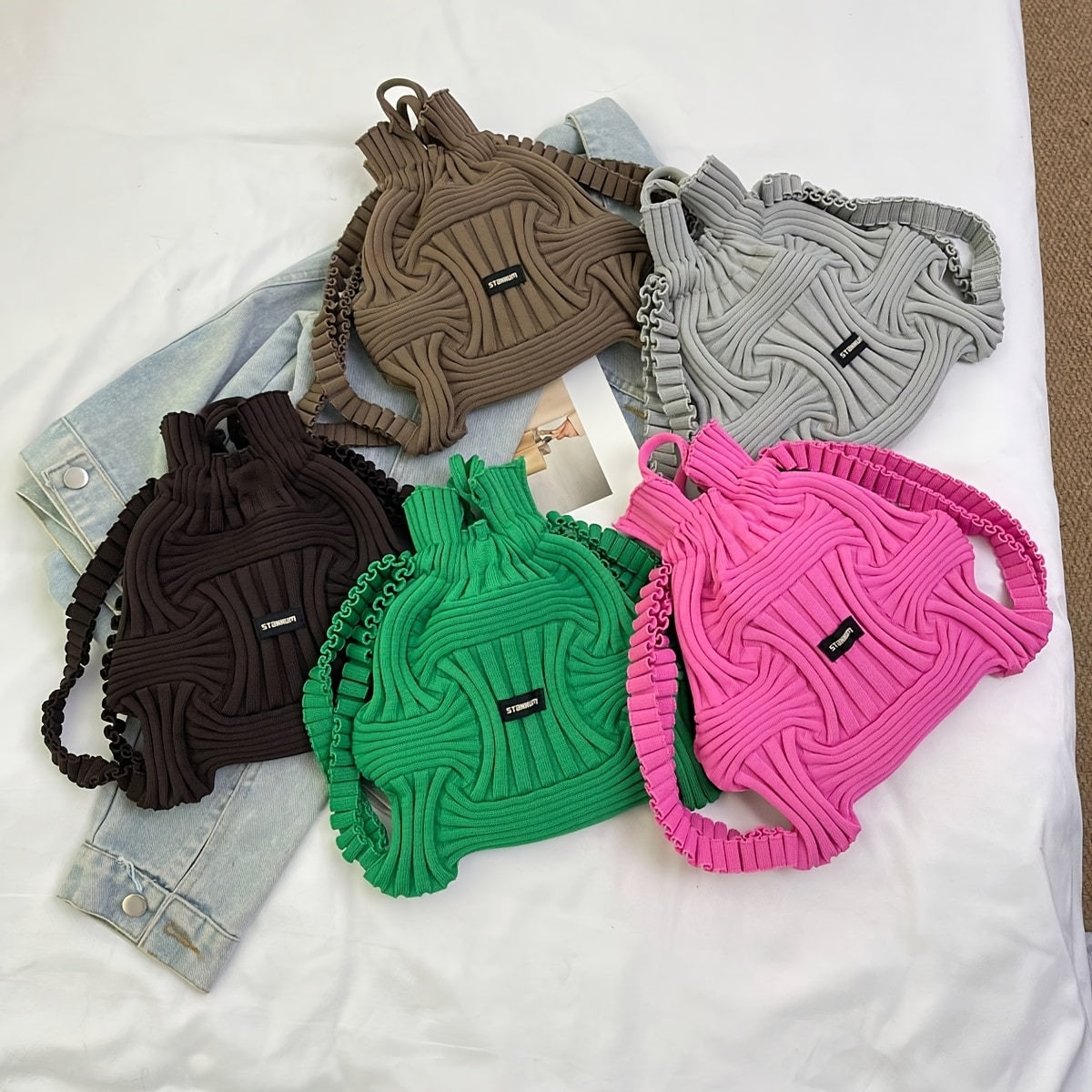 Japanese Korean Style Knit Tote Bag – Multi-Functional Casual Handbag, Shoulder Bag, and Backpack for Travel, Coffee, and Daily Use