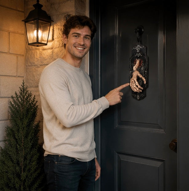 Skeleton Hand Halloween Doorbell Decoration – Touch and Motion Activated Haunted Doorbell with Red Light and Scary Sound Effects