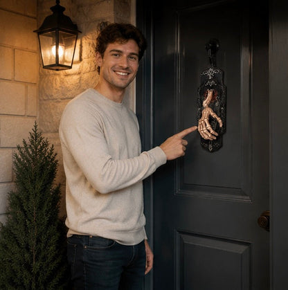 Skeleton Hand Halloween Doorbell Decoration – Touch and Motion Activated Haunted Doorbell with Red Light and Scary Sound Effects