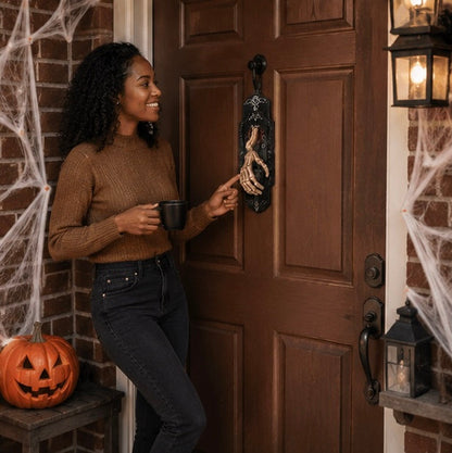 Skeleton Hand Halloween Doorbell Decoration – Touch and Motion Activated Haunted Doorbell with Red Light and Scary Sound Effects