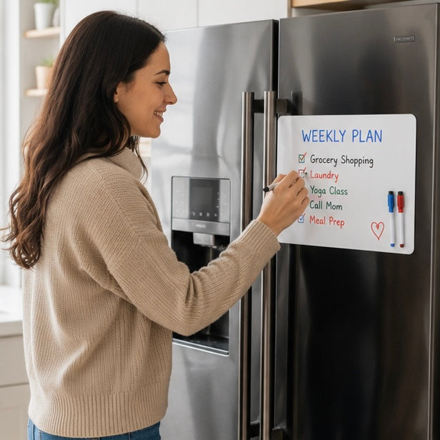 Magnetic Dry Erase Fridge Board - Flexible Whiteboard Memo Planner Sheet for Grocery Lists, Notes and Kitchen Organization