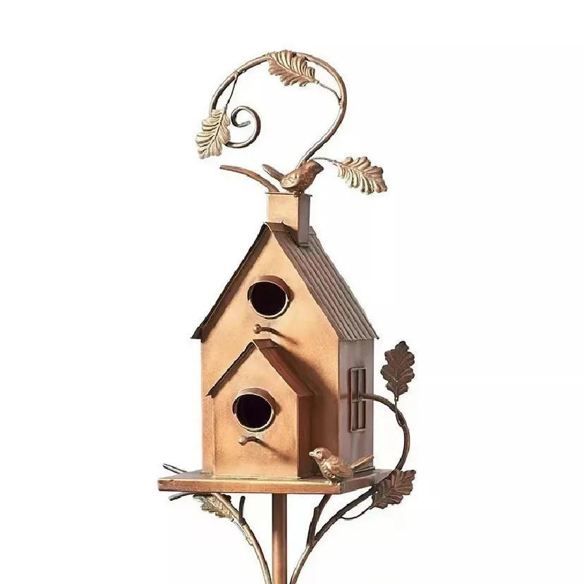 Avaiaries Metal Fake Birdhouse Garden Decor – Outdoor Courtyard Birdhouse Sculpture for Garden Landscaping and Decorative Accents