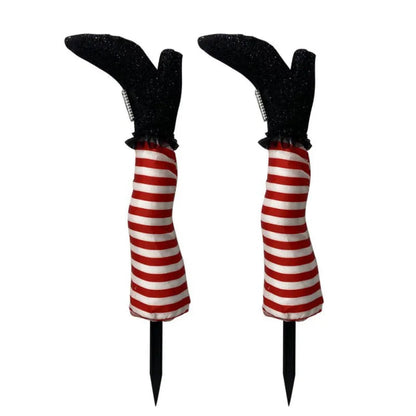 Halloween Witch Legs Yard Props – 2pcs Upside-Down Wizard Feet with Boot Stakes for Front Lawn Outdoor Party Decoration