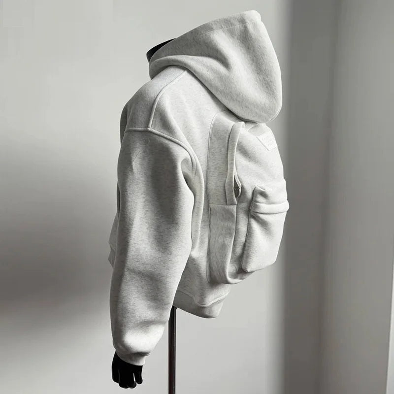 American Style Cotton Hoodie Backpack Set – Trendy Loose Autumn and Winter Casual Wear with Integrated Backpack Design