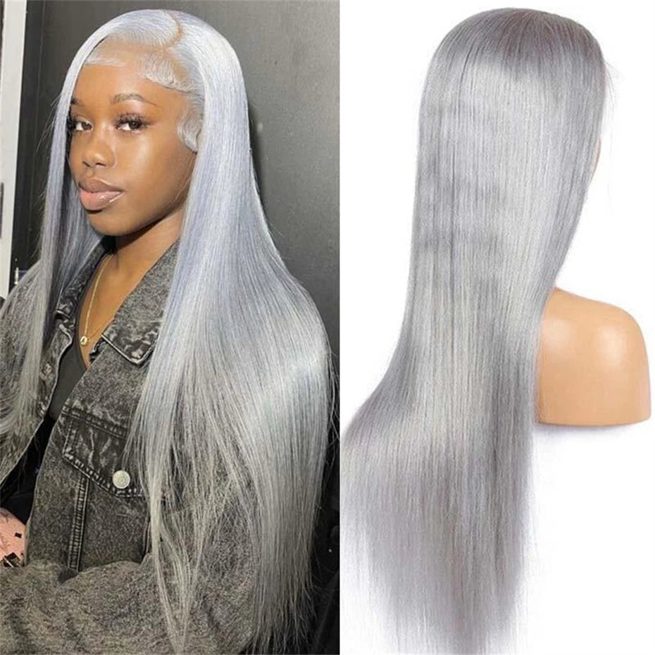 Silver Grey Lace Front Wig – 13 x 6 Pre-Plucked Human Hair Straight & Body Wave Blonde Wig for Women, Natural & Stylish Look