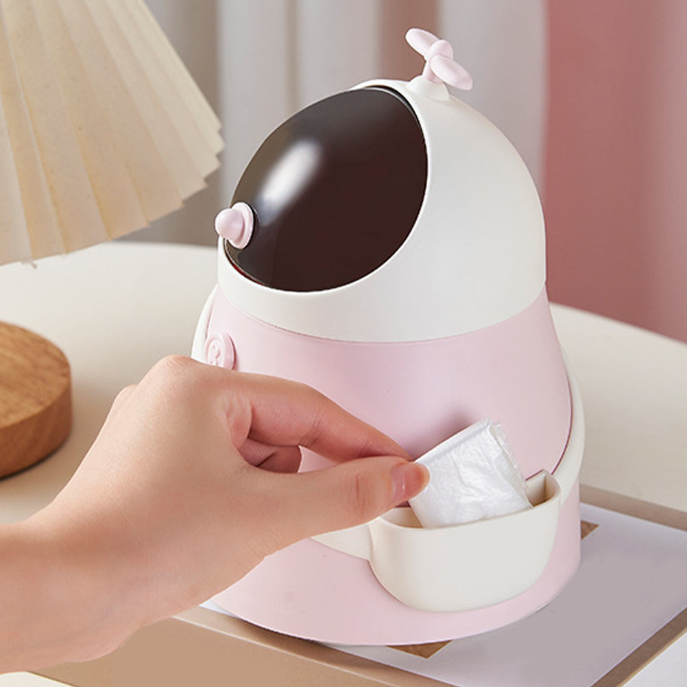 Cute Pink Space-Themed Trash Can – Compact Astronaut Design Desktop Waste Bin with 10 Liners, Durable Plastic Organizer for Bedroom, Office, and Fun Decor