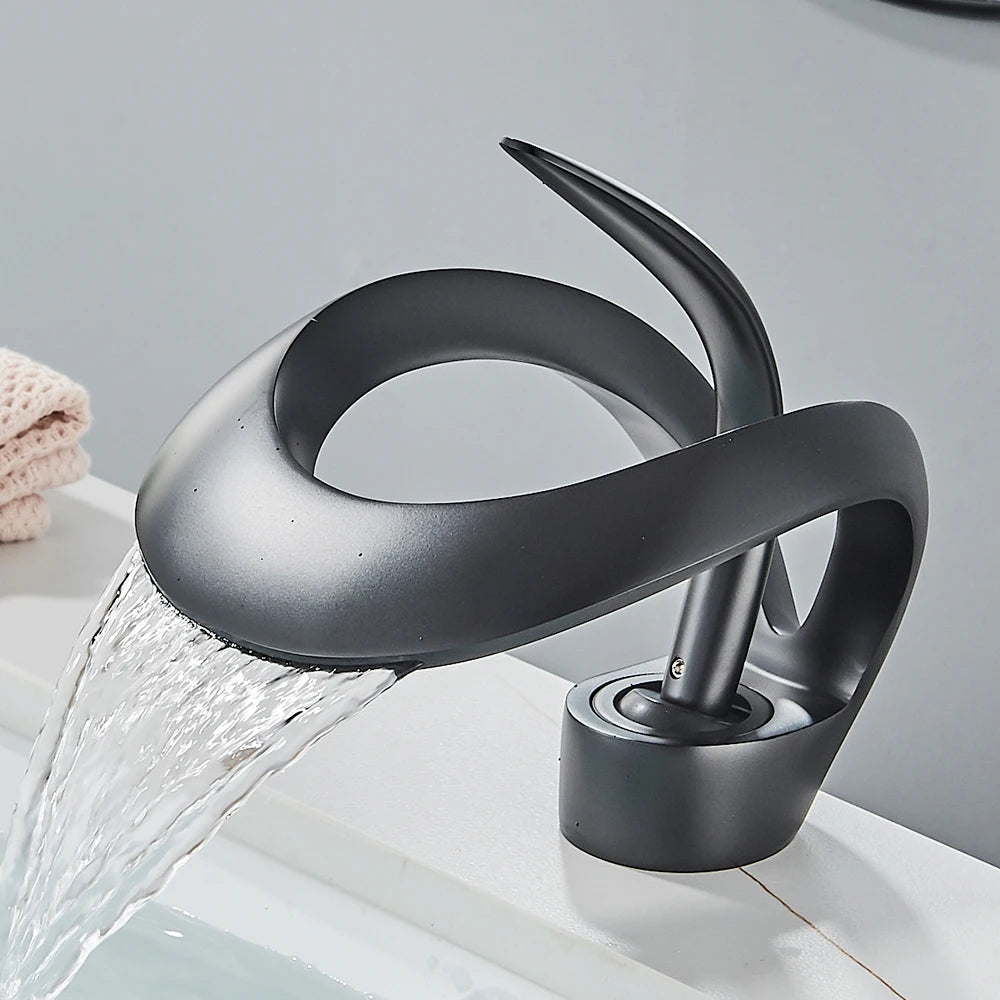 Solid Brass Waterfall Basin Faucet – Single Handle Hot and Cold Mixer Tap for Modern Bathroom Sink Installation