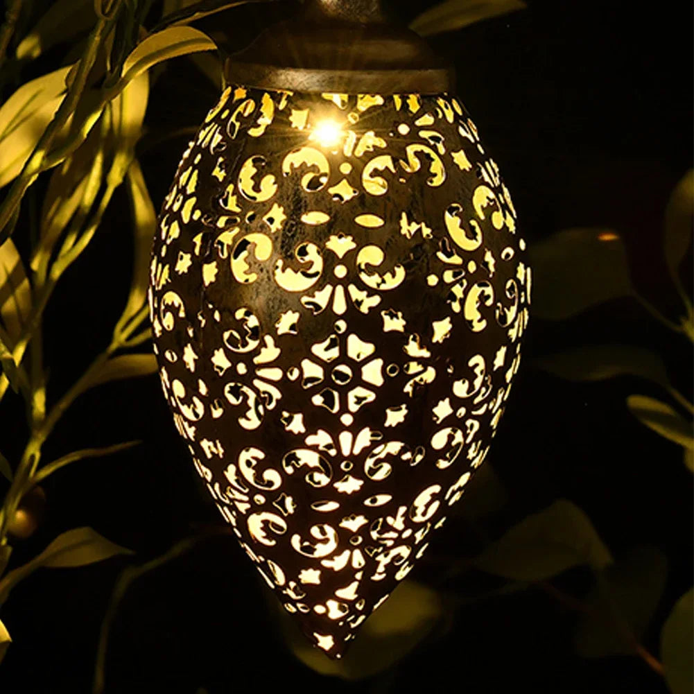 Solar Outdoor Hanging Lantern Lights – Waterproof Iron Art Decorative Lamps with Sensor Projection for Garden Decor