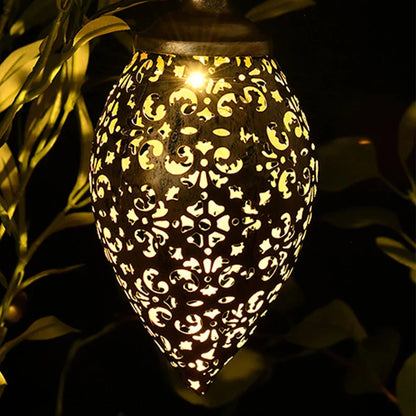 Solar Outdoor Hanging Lantern Lights – Waterproof Iron Art Decorative Lamps with Sensor Projection for Garden Decor