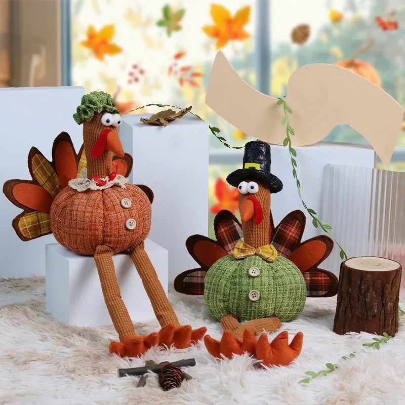 Thanksgiving Plush Turkey Gnome – Poseable Fall Tiered Tray Figurine for Autumn, Harvest & Home Festival Decor