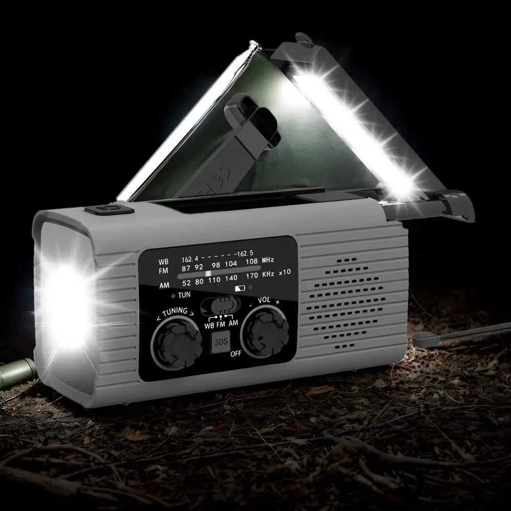 Portable Camping Solar Radio – Multi-Function Hand Crank Emergency Radio with Flashlight, NOAA Alerts, AM/FM, and 3-Way Charging for Survival