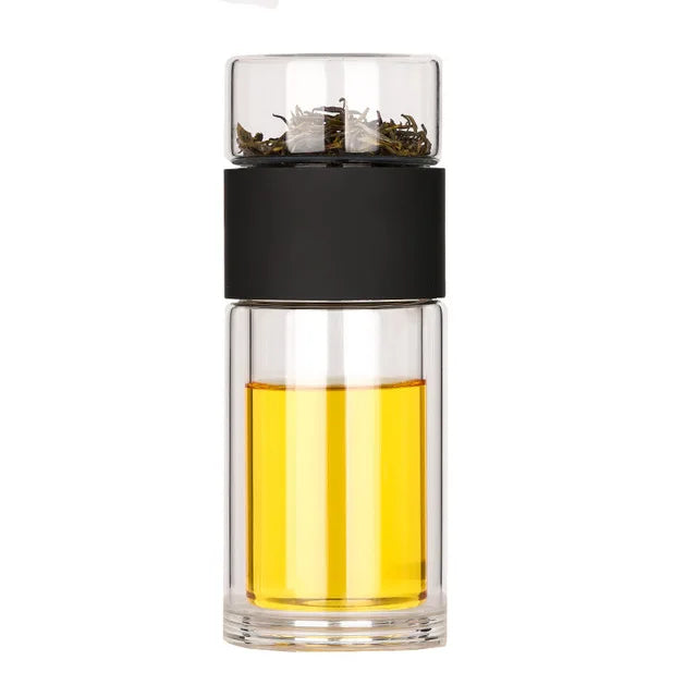Double-Glazed Glass Water Bottle with Case – Eco-Friendly Tea Infuser Drinkware for Hot & Cold Beverages On the Go