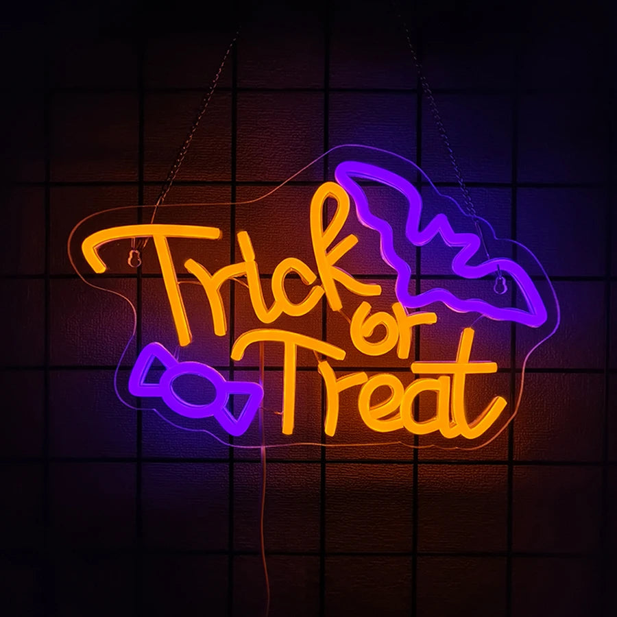 Halloween LED Neon Sign – LED Wall Neon with Bat Icons For Game Rooms, Bars, Spooky Decor