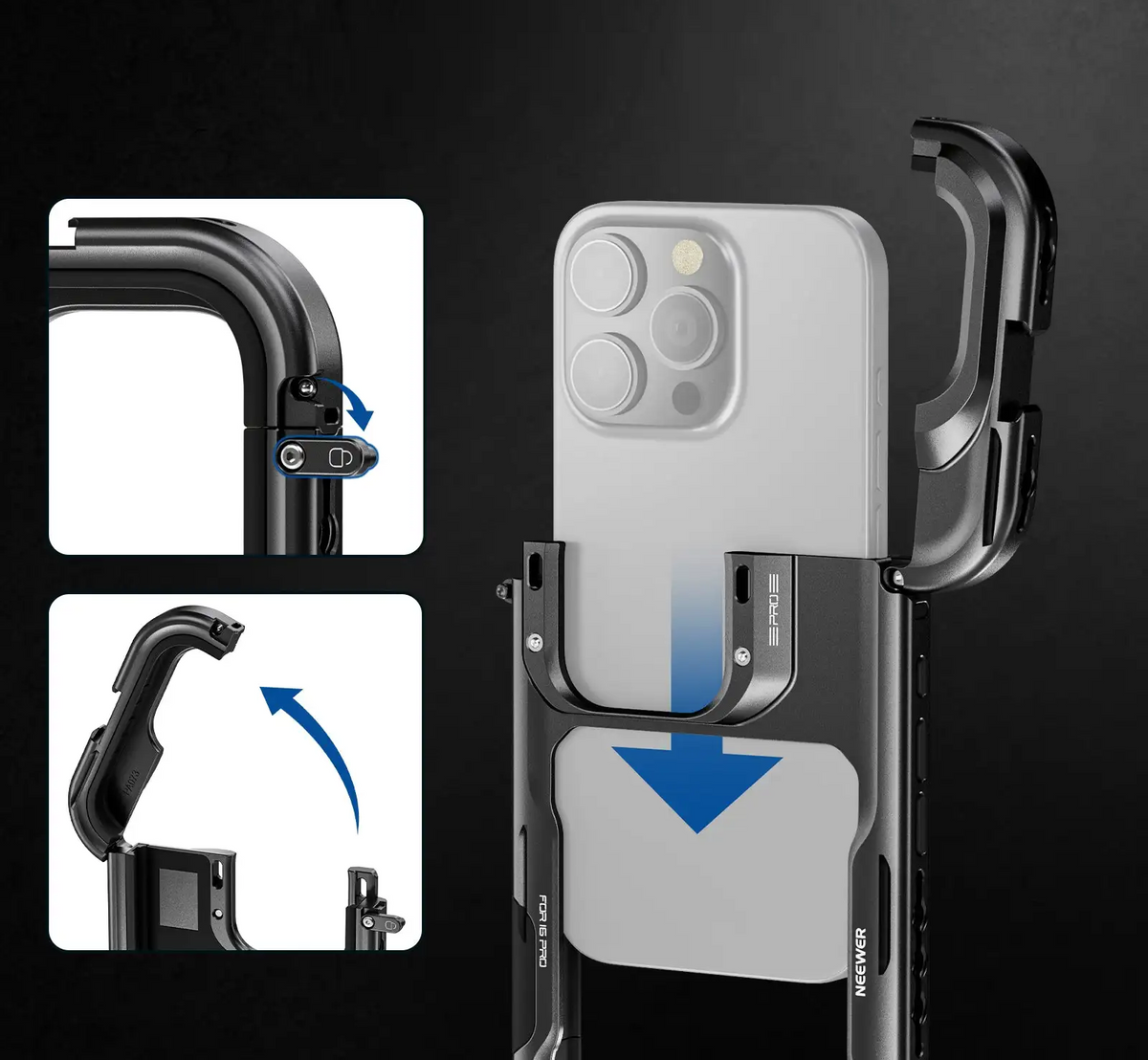 Phone Cage Video Rig with Dual Handles – Pro Stabilizer for iPhone 15 Pro/Max Filmmaking & Vlogging