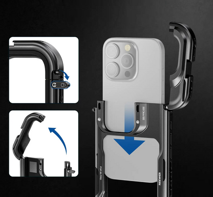 Phone Cage Video Rig with Dual Handles – Pro Stabilizer for iPhone 15 Pro/Max Filmmaking & Vlogging