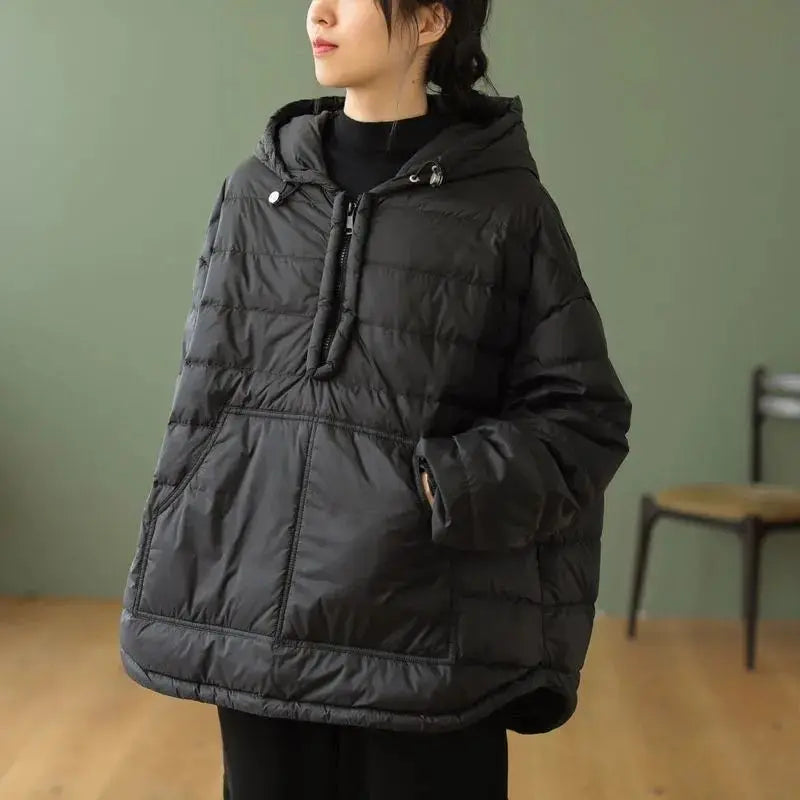 Women Winter Cotton Jacket - Korean Style Loose Fit Hooded Coat, Warm Casual Outerwear for Autumn Winter Street Fashion