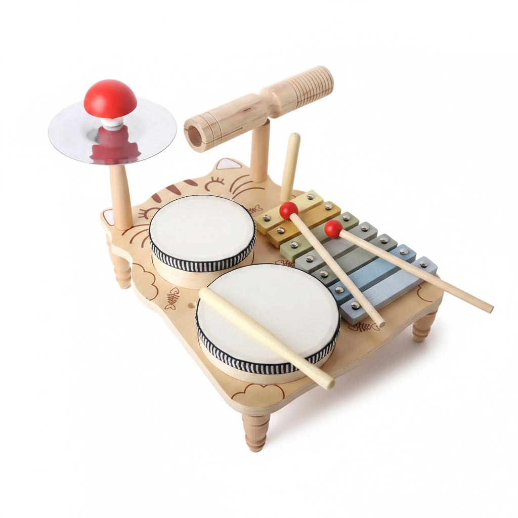 Multifunction Wooden Music Activity Table  - Baby Drum and Instrument Set for Early Education and Sensory Development