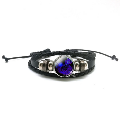 Handwoven Zodiac Leather Charm Bracelet – 12 Constellation Signs, Vintage Couple Gift for Women & Astrology Lovers