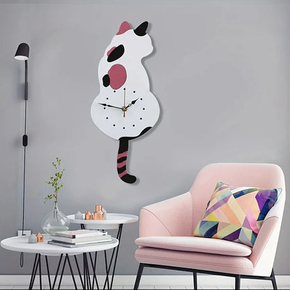Whimsical Black Cat Pendulum Wall Clock – Moving Tail Home Décor for Bedroom, Café, Office & Cat Lovers