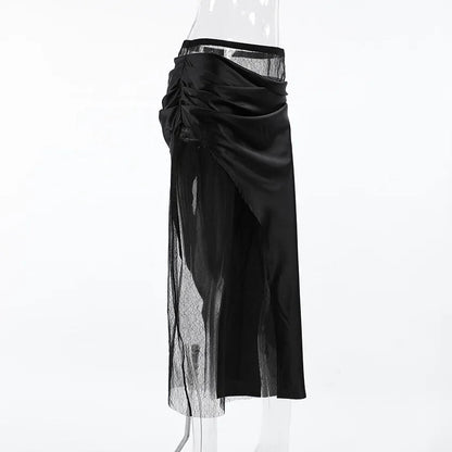 Women’s Black Lace Skirt – Asymmetrical A-Line Design with Fashionable Layered Splicing & Chic Modern Appeal