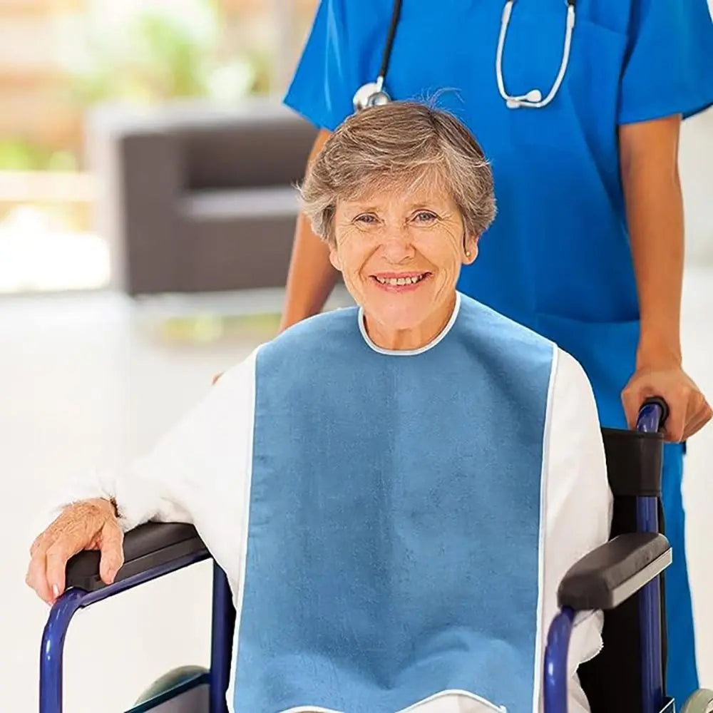 Adjustable Adult Bib – Machine Washable Red and Gray Fleece Bib for Elderly, Nursing, and Comfortable Everyday Protection