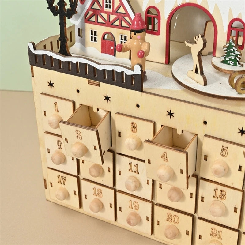 LED Countdown Christmas Tree & Reindeer Houses – Decorative Wooden Advent Calendar with Lights, Holiday Home Decoration for Christmas