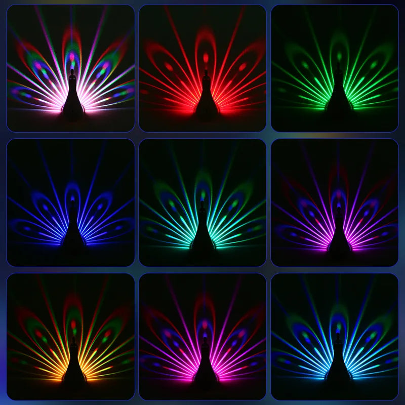 LED Peacock Projection Lamp – 12-Color Remote-Controlled Atmosphere Light