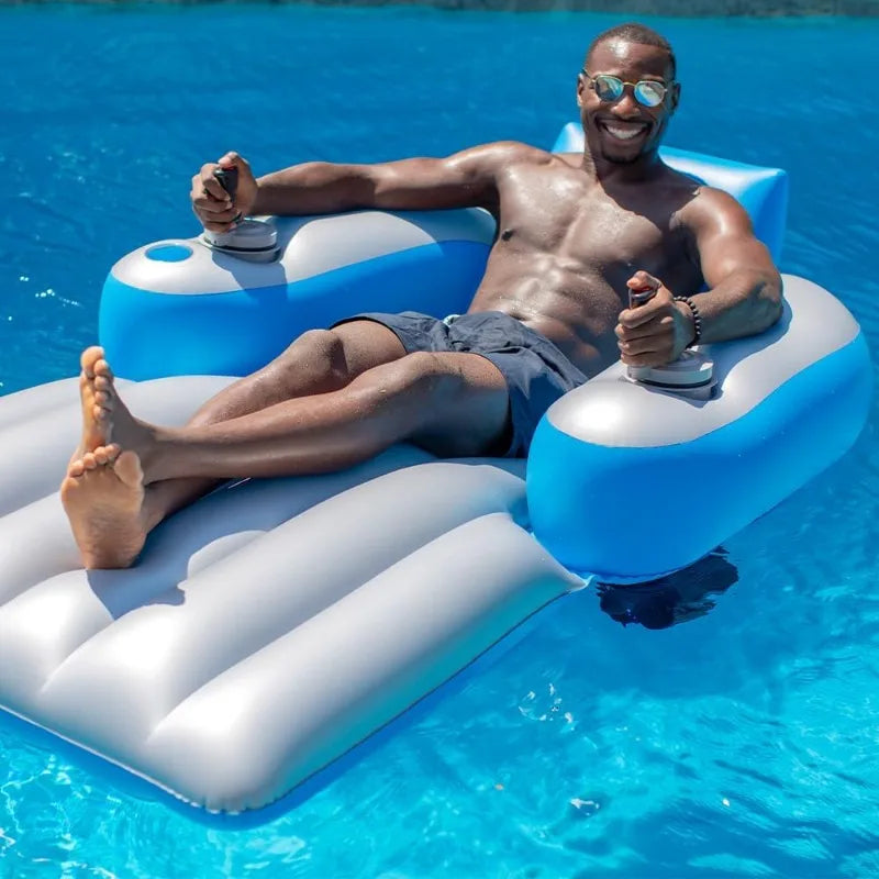 Motorized Pool Lounger - Inflatable Ride-On Water Float with Twin Electric Motors and Joystick Steering