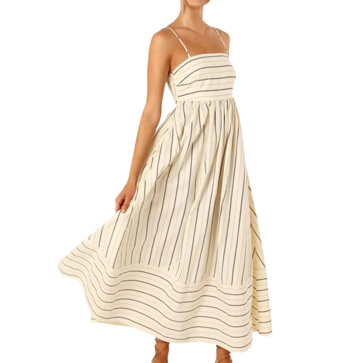 Striped Suspender Swing Dress for Women – Sleeveless, Backless Casual Vestido, Perfect for Weddings, Vacations & Summer Chic