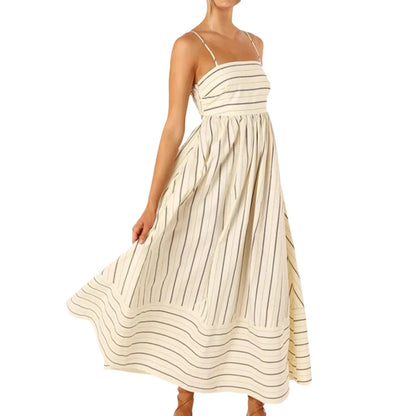 Striped Suspender Swing Dress for Women – Sleeveless, Backless Casual Vestido, Perfect for Weddings, Vacations & Summer Chic