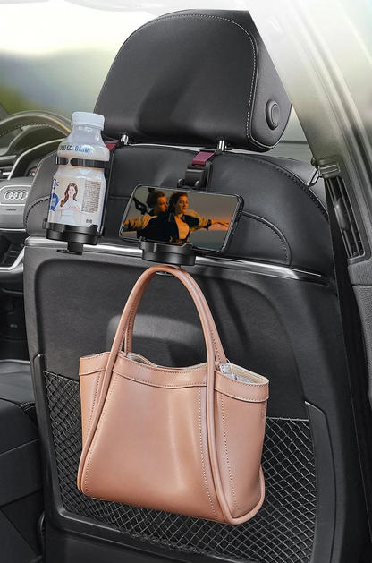Car Seat Headrest Hook & Cup Holder – Multi-Functional Backseat Organizer for Bags & Drinks