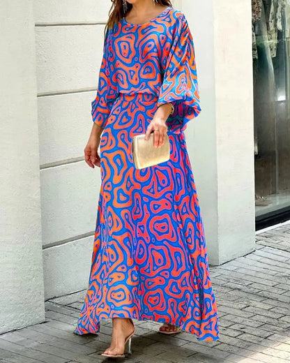 Floral Vacation Dress Set – 2-Piece Maxi Skirt & Blouse with Big Swing Hem for Summer Holiday Style