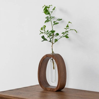 Mini Wood & Glass Flower Vase – Elegant Tabletop Flower Arrangement Pot for Water-Grown Plants and Decorative Styling