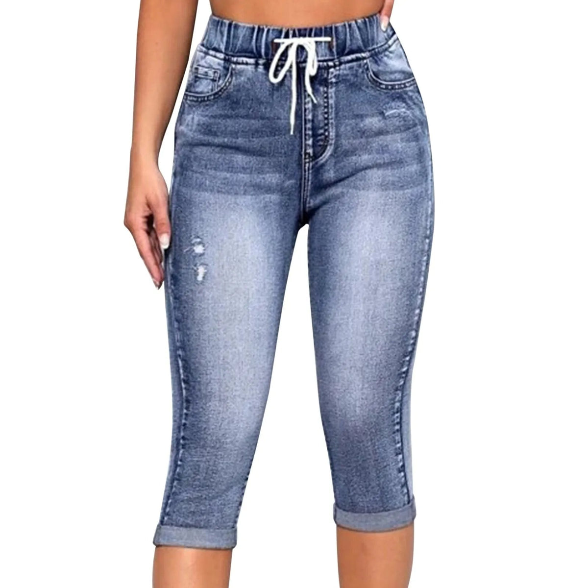 Women's Vintage High Waist Denim Capris - Slim Fit Summer Pants with Drawstring Waistband for Streetwear & Everyday Comfort