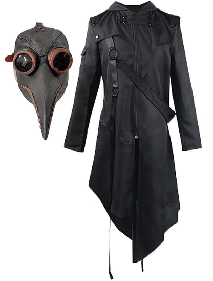 Medieval Steampunk Assassin Pirate Coat – Vintage Gothic Leather Armor Split Jacket Costume for Men Halloween Party and Cosplay Dress-Up